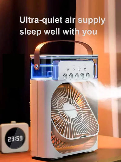 3-in-1 Portable Air Cooler ❄️ USB Fan + Humidifier + LED Light – For Home/Office/Camping