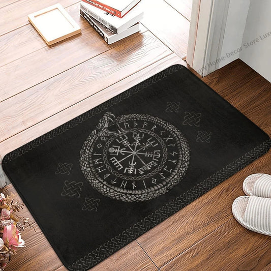 Viking Vegvisir Ouroboros Doormat – Non-Slip Rune Rug