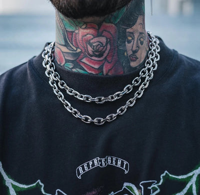 8mm Chunky Bevelled Cable Link Necklace – Stainless Steel Grunge Punk Gothic Gift for Him
