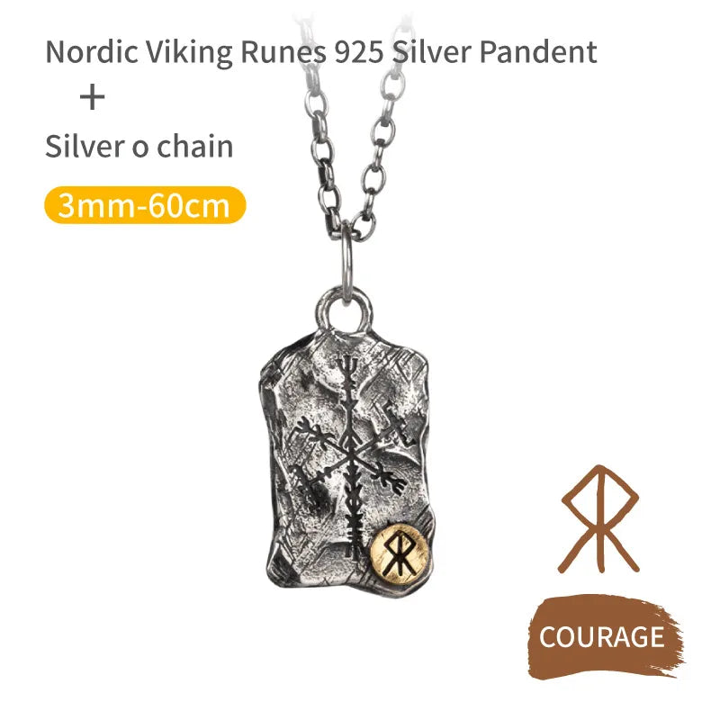 Viking Rune Silver  Nordic Compass Silver Pendant Silver Jewelry Necklace