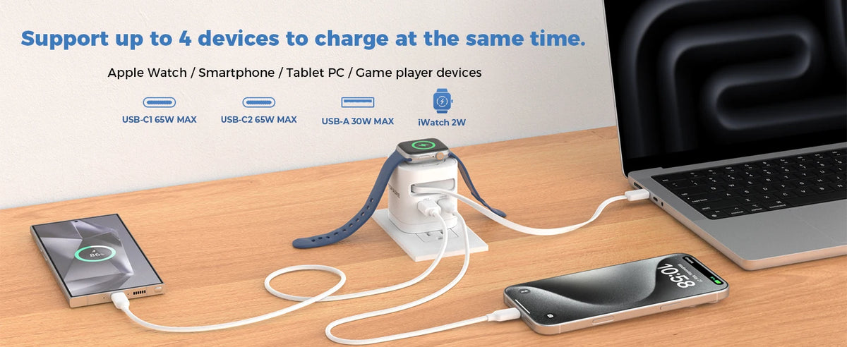 65W Retractable GaN Charger – 3-in-1 Wireless Power for Apple Devices