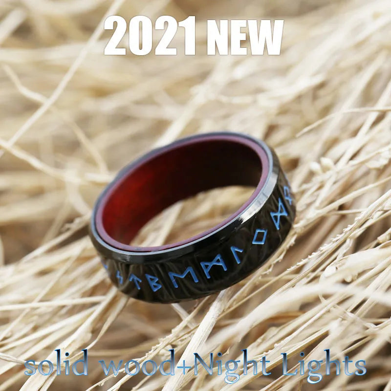 Viking Rune Ring – Stainless Steel & Rosewood, 8mm