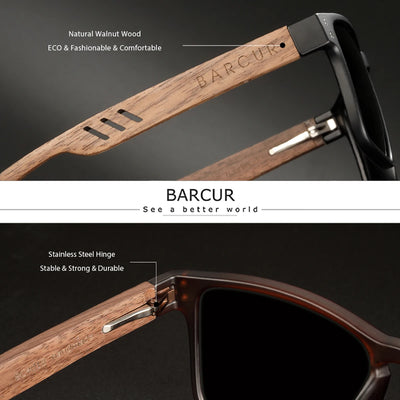 BARCUR Retro Wood Polarized Sunglasses – Unisex UV400 TAC Lens with Gift Box