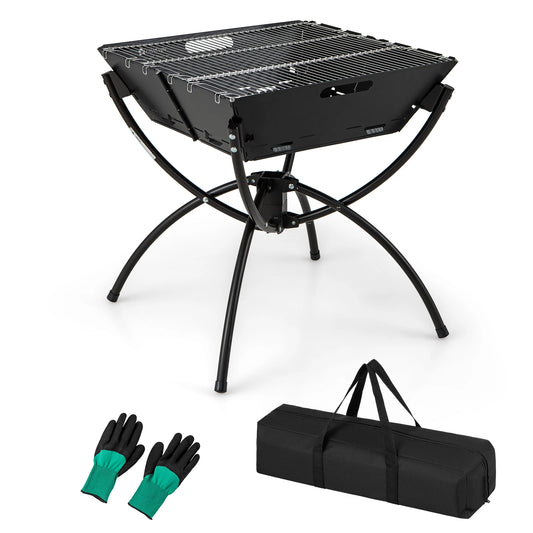 GOFLAME Camping Campfire Grill, 3-in-1 Portable Firewood Charcoal Fire Pit w/ Stainless Steel Grills