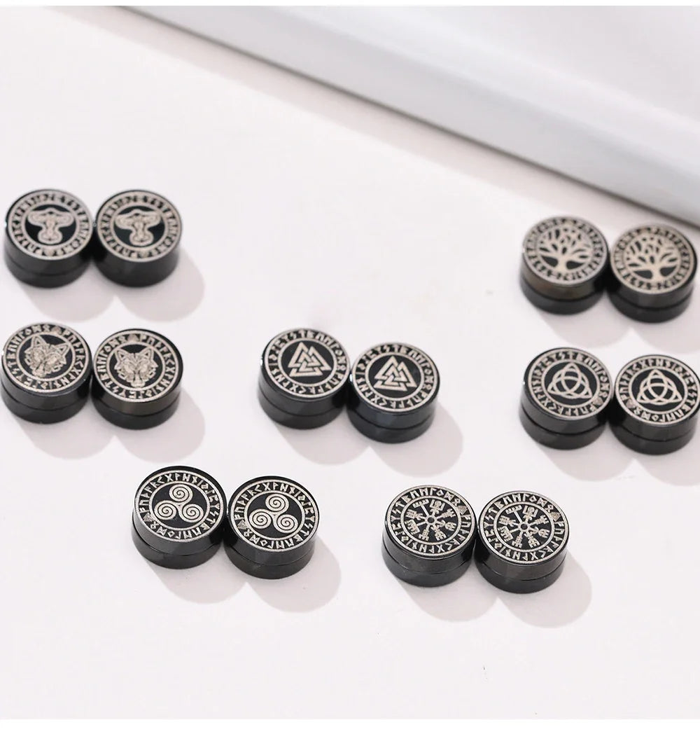 VIKING MAGNETIC EARRINGS ⚔️ No-Pierce Stainless Steel - Gothic Punk Jewelry for Men
