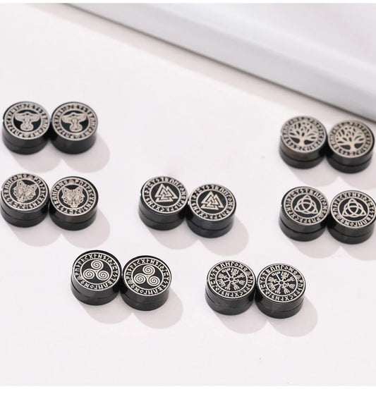 VIKING MAGNETIC EARRINGS ⚔️ No-Pierce Stainless Steel - Gothic Punk Jewelry for Men