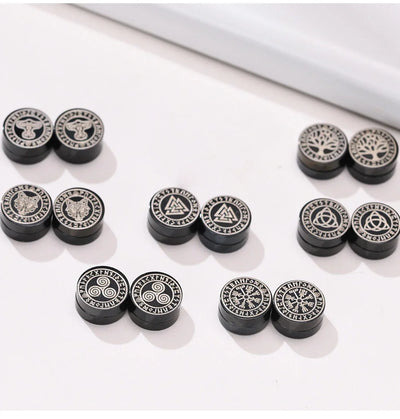 VIKING MAGNETIC EARRINGS ⚔️ No-Pierce Stainless Steel - Gothic Punk Jewelry for Men