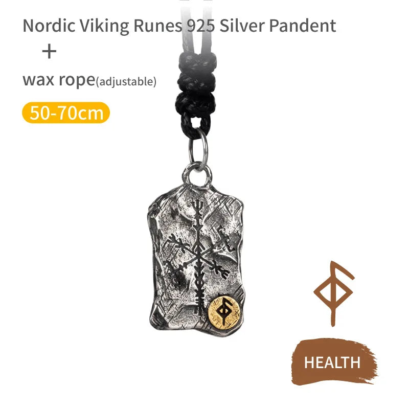 Viking Rune Silver  Nordic Compass Silver Pendant Silver Jewelry Necklace