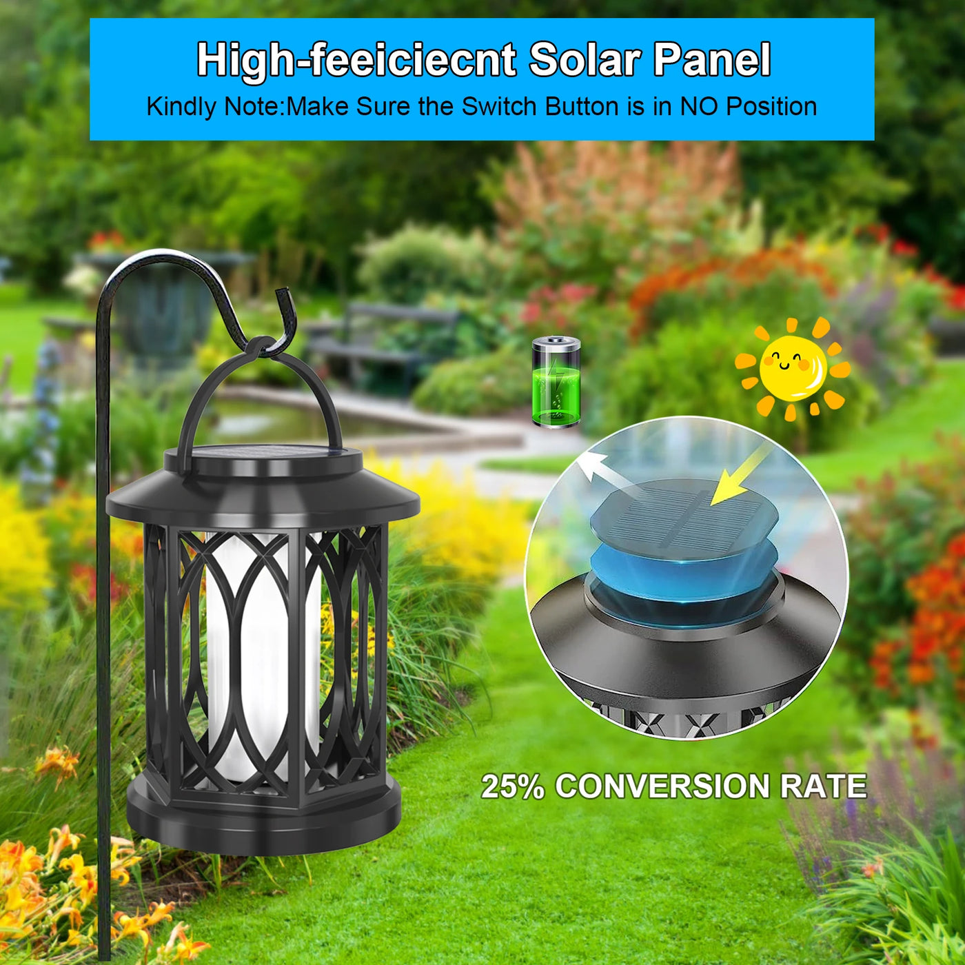 Solar Flickering Flame Lantern - Outdoor Hanging Lights for Garden, Patio & Pathway
