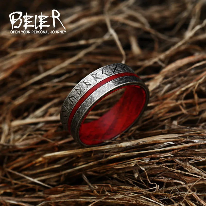 Viking Rune Ring – Stainless Steel & Rosewood, 8mm