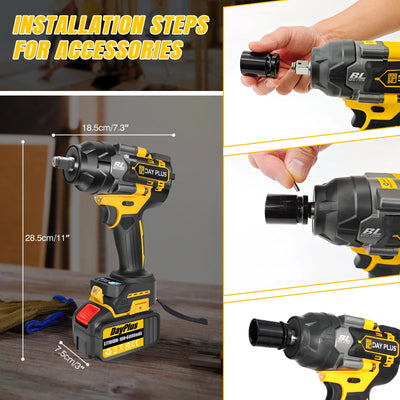 DayPlus 3in1 1500Nm Brushless Impact Wrench 1/2" + 6.0Ah Battery