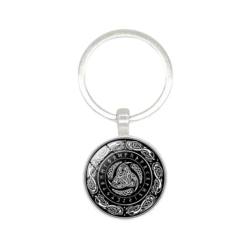 Nordic Viking Compass Keychain – Glass Pendant & Helmet Pattern