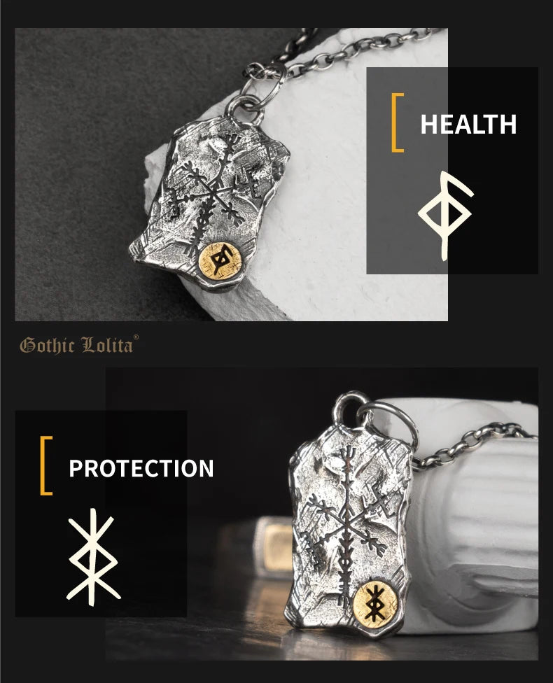 Viking Rune Silver  Nordic Compass Silver Pendant Silver Jewelry Necklace