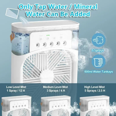3-in-1 Portable Air Cooler ❄️ USB Fan + Humidifier + LED Light – For Home/Office/Camping