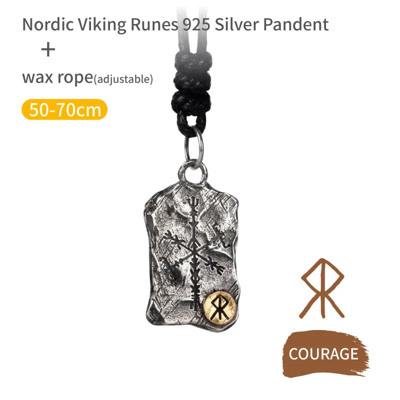 Viking Rune Silver  Nordic Compass Silver Pendant Silver Jewelry Necklace