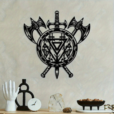 Viking Metal Wall Decor – Vegvisir Axe & Shield