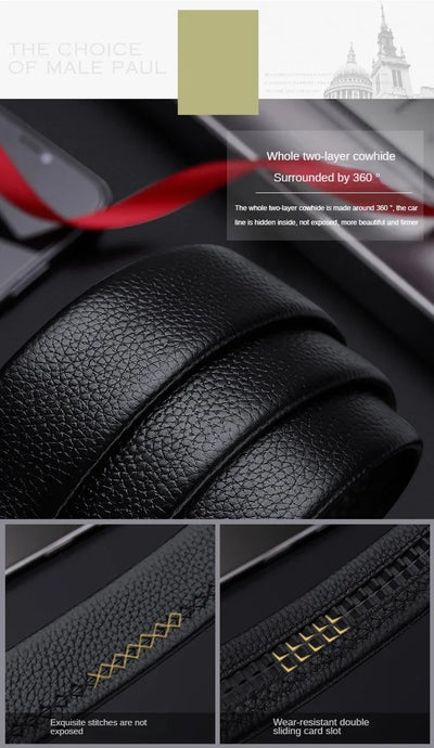 Luxury Automatic Buckle Belt - Genuine Leather Men's Dress Strap w/ Quick-Release Mechanism