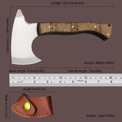 Handcrafted Viking Axe in D2 Steel – Tactical Survival Axe with Wooden Handle and Copper Rivets