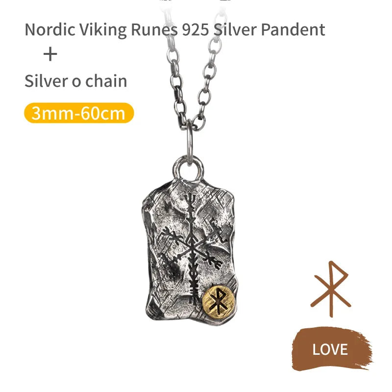 Viking Rune Silver  Nordic Compass Silver Pendant Silver Jewelry Necklace