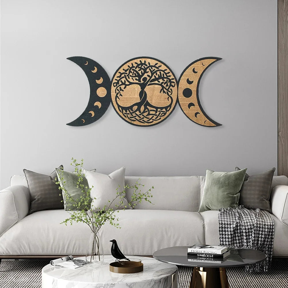 Black & Gold Crescent Lunar Tree Wall Art