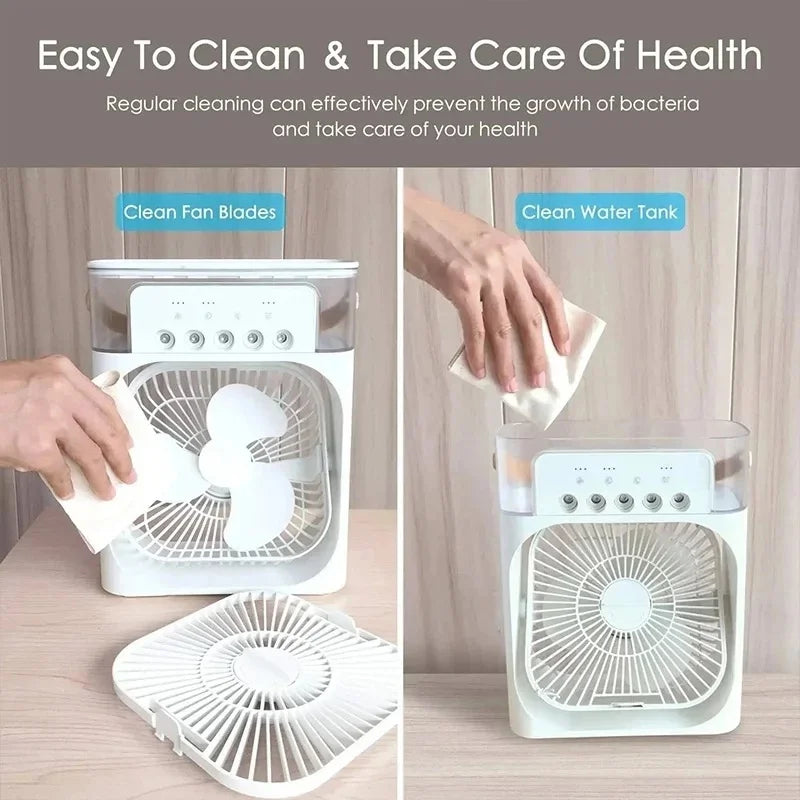 3-in-1 Portable Air Cooler ❄️ USB Fan + Humidifier + LED Light – For Home/Office/Camping