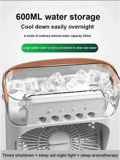 3-in-1 Portable Air Cooler ❄️ USB Fan + Humidifier + LED Light – For Home/Office/Camping