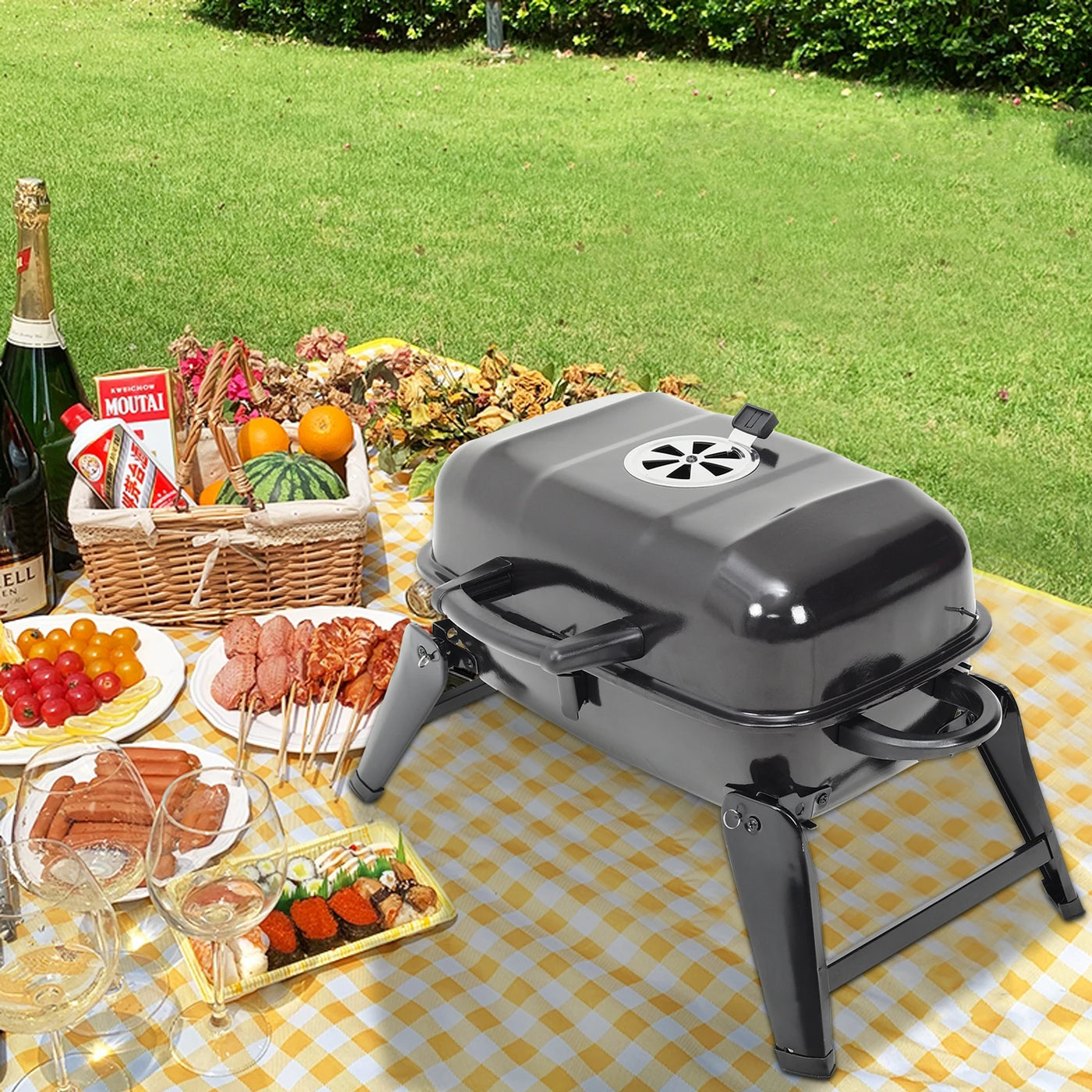 Portable Charcoal Grill BBQ for Outdoor Patio, 68cm W x 34cm D x 36cm H