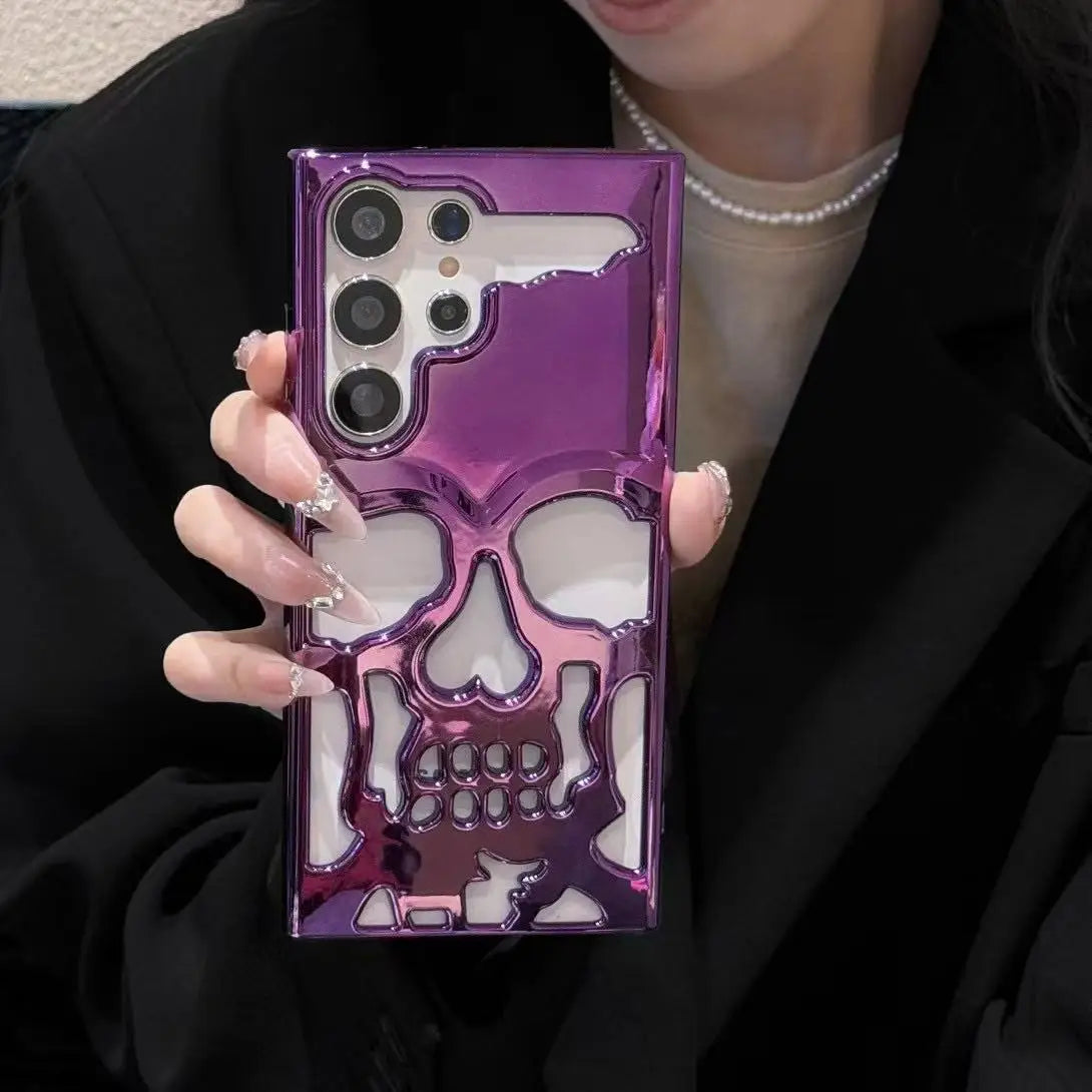 Matte Metal Skull Phone Case – Shockproof & Slim (For S23/S24 Ultra, Plus & Standard)