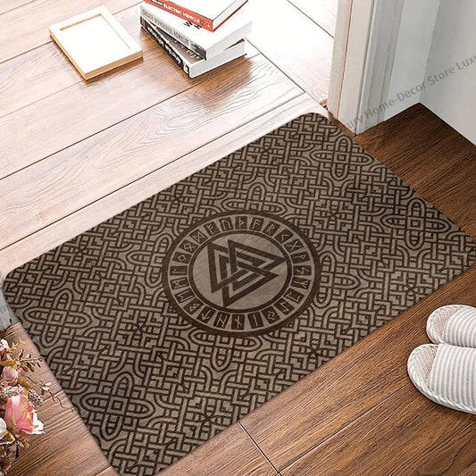 Viking Valknut Rune Doormat – Anti-Slip Celtic Wood Bath Mat