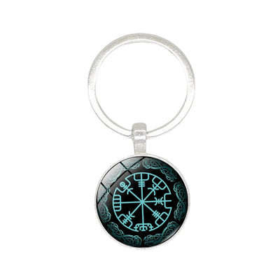 Nordic Viking Compass Keychain – Glass Pendant & Helmet Pattern