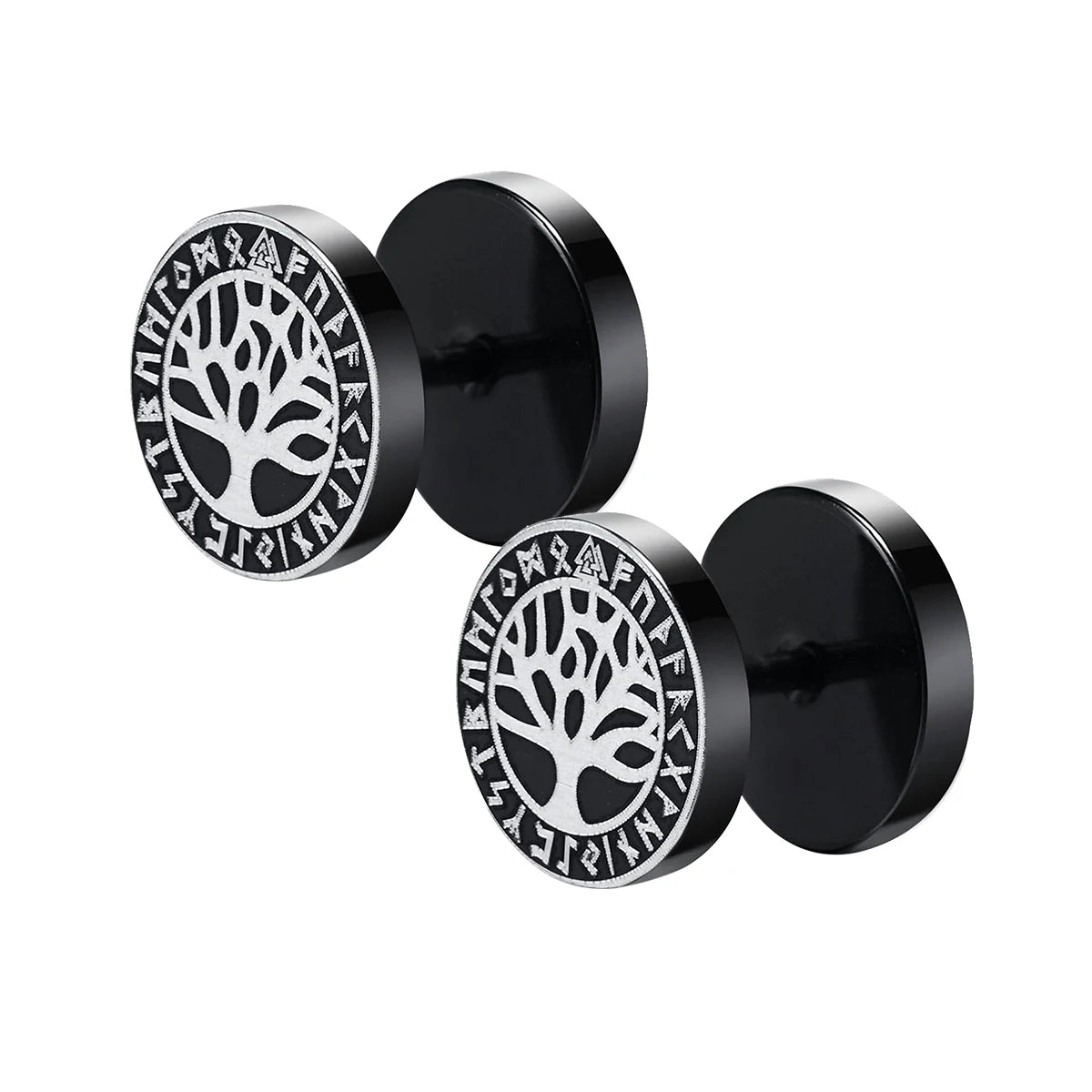 Viking Rune Earrings ⚔️ Stainless Steel Wolf &amp; Compass – Gothic Punk Jewelry for Men