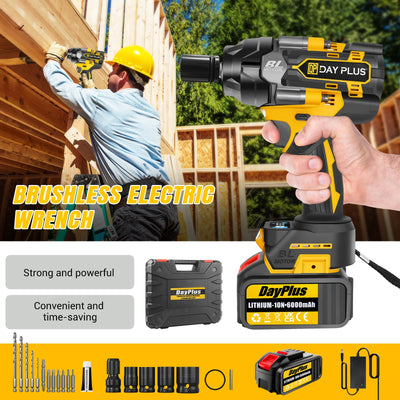 DayPlus 3in1 1500Nm Brushless Impact Wrench 1/2" + 6.0Ah Battery