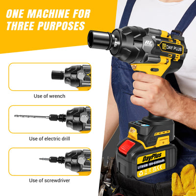 DayPlus 3in1 1500Nm Brushless Impact Wrench 1/2" + 6.0Ah Battery