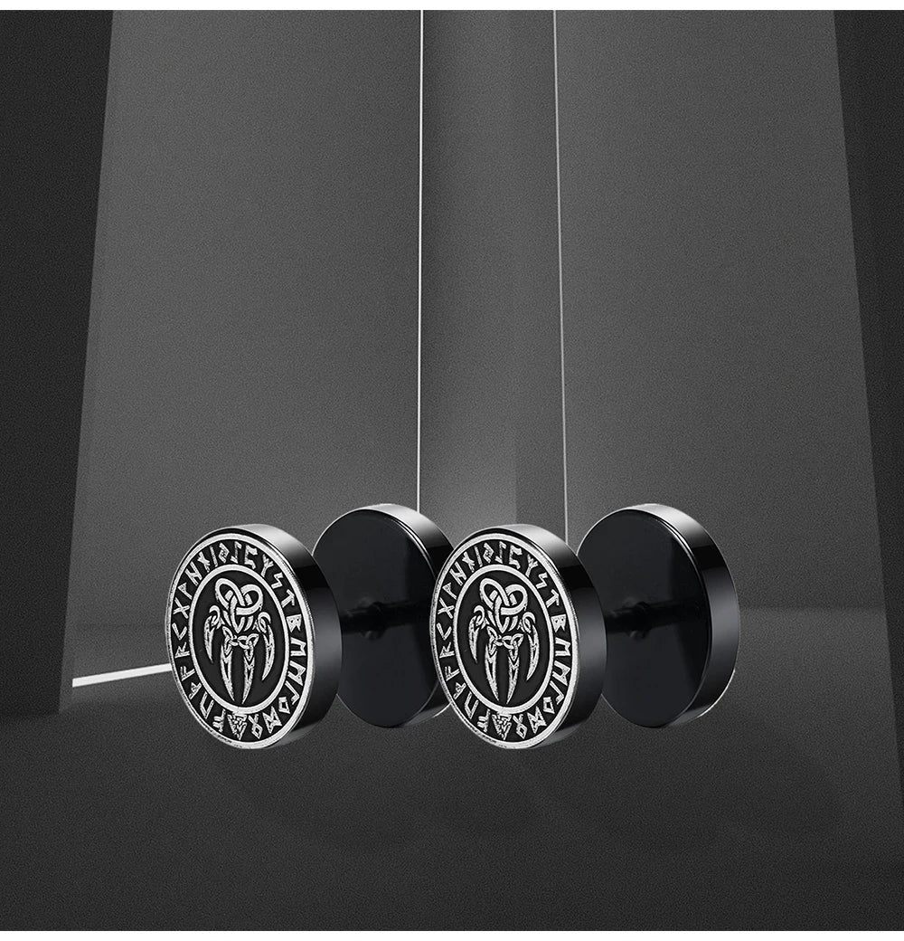 Viking Rune Earrings ⚔️ Stainless Steel Wolf &amp; Compass – Gothic Punk Jewelry for Men