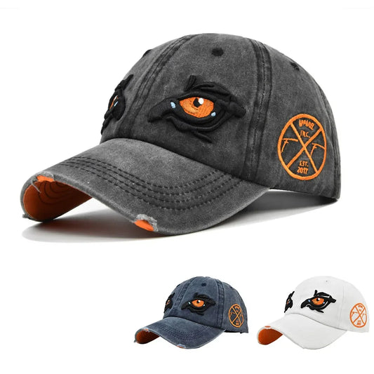 Washed Cotton Eagle Eye Embroidery Baseball Cap | Unisex Snapback Vintage Dad Hat