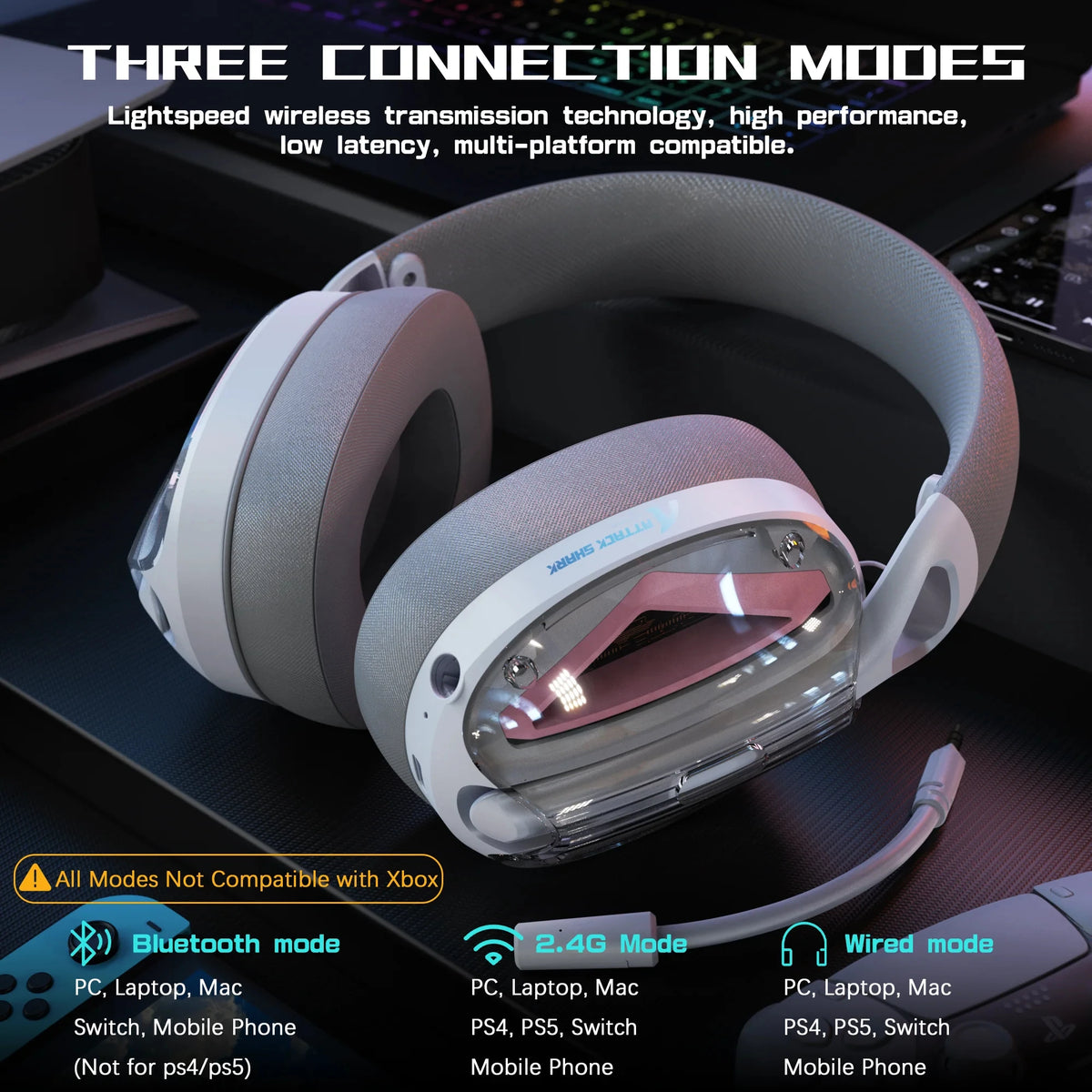 ATTACK SHARK L60 Ultra-Light Tri-Mode Gaming Headset Ultra-Light Tri-Mode Wireless Gaming Headset for PC/PS4/Xbox