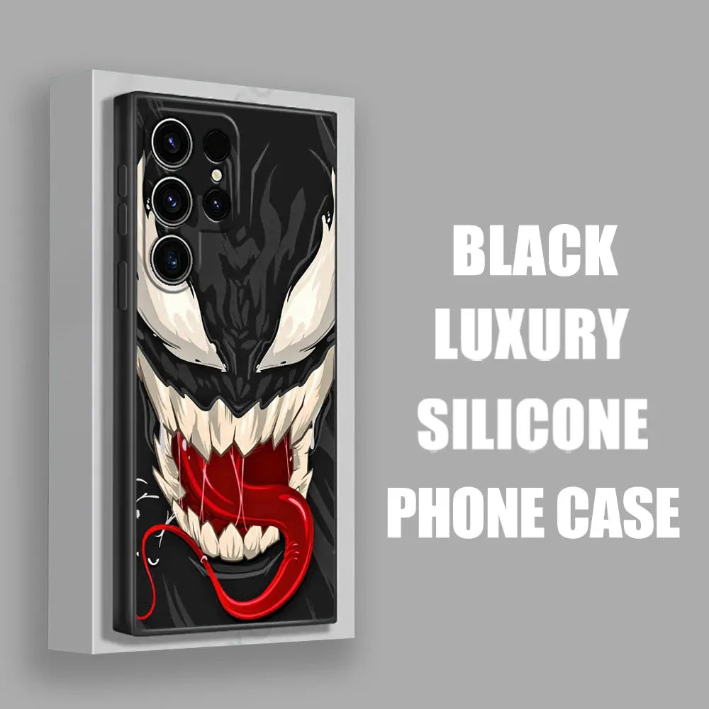 Venom 🕷️ Silicone Case – Luxury Soft Cover with Camera Protection for Samsung Galaxy S25/S24/S23/S22/S21/S20/S10 Ultra & Plus