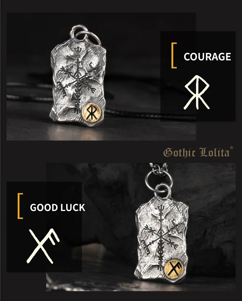 Viking Rune Silver  Nordic Compass Silver Pendant Silver Jewelry Necklace