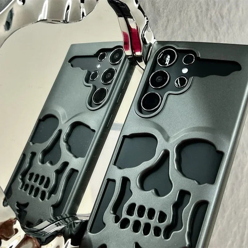 Matte Metal Skull Phone Case – Shockproof & Slim (For S23/S24 Ultra, Plus & Standard)