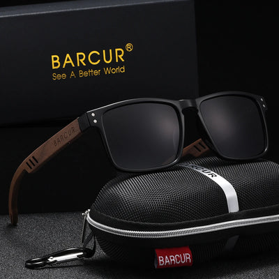 BARCUR Retro Wood Polarized Sunglasses – Unisex UV400 TAC Lens with Gift Box