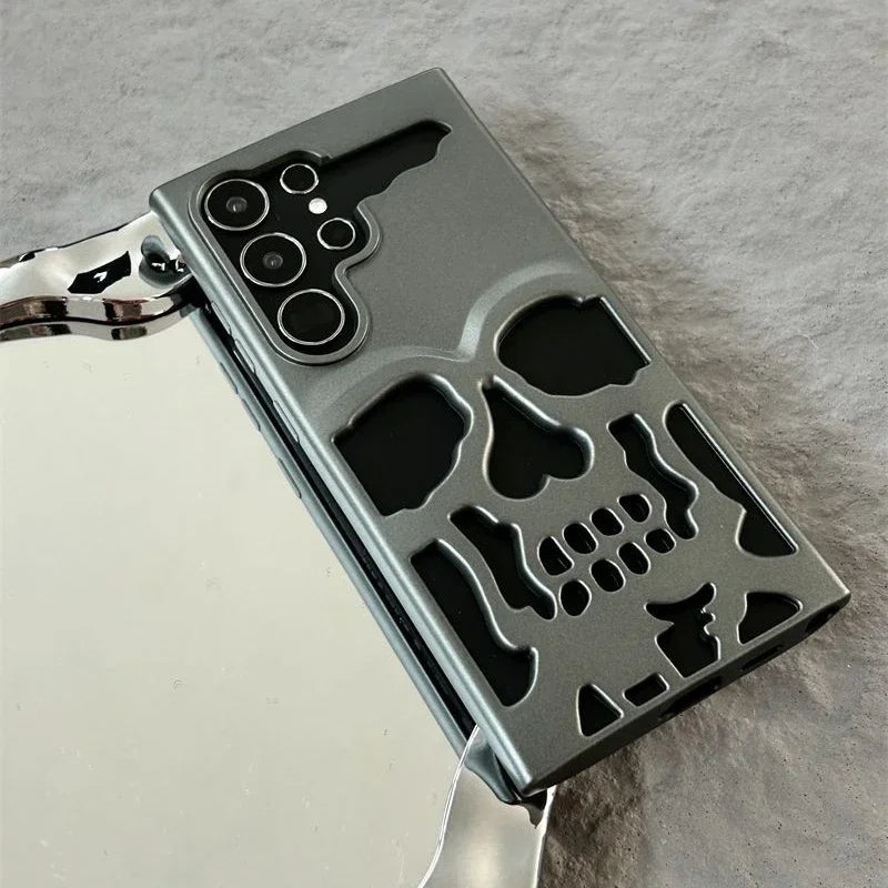 Matte Metal Skull Phone Case – Shockproof & Slim (For S23/S24 Ultra, Plus & Standard)