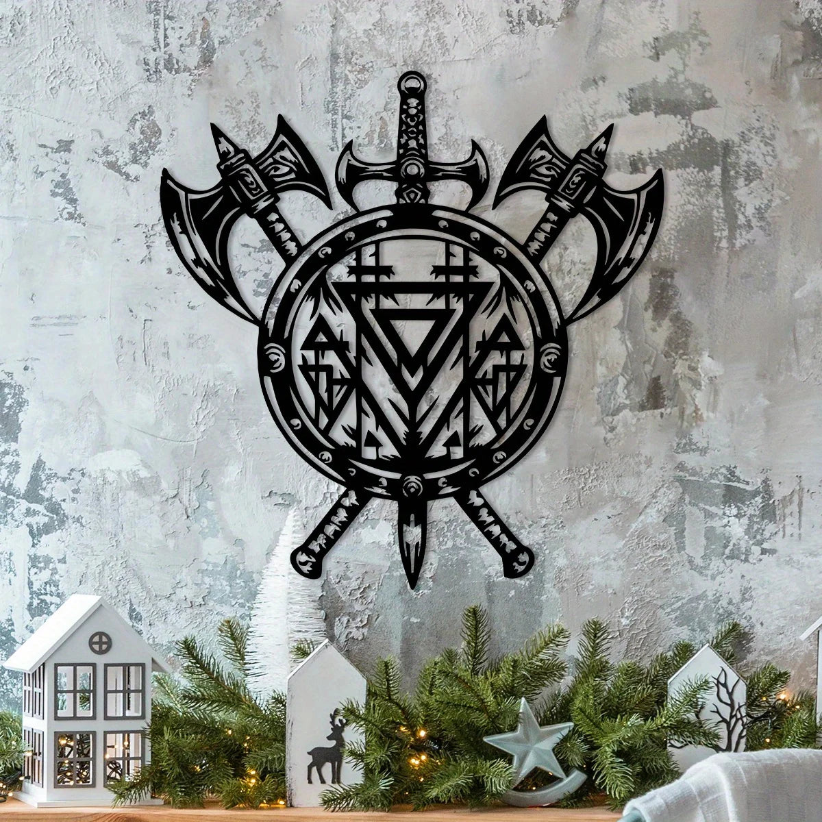 Viking Metal Wall Decor – Vegvisir Axe & Shield