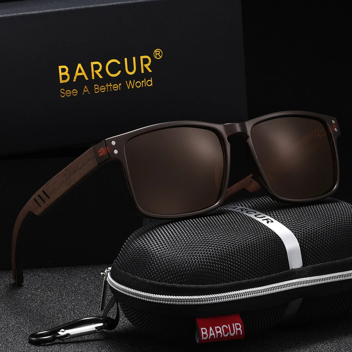 BARCUR Retro Wood Polarized Sunglasses – Unisex UV400 TAC Lens with Gift Box