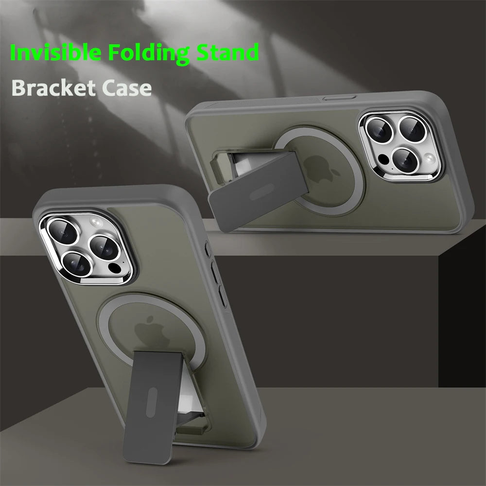 Luxury MagSafe Folding Stand Magnetic Phone Case for iPhone 16, 15, 14, Series