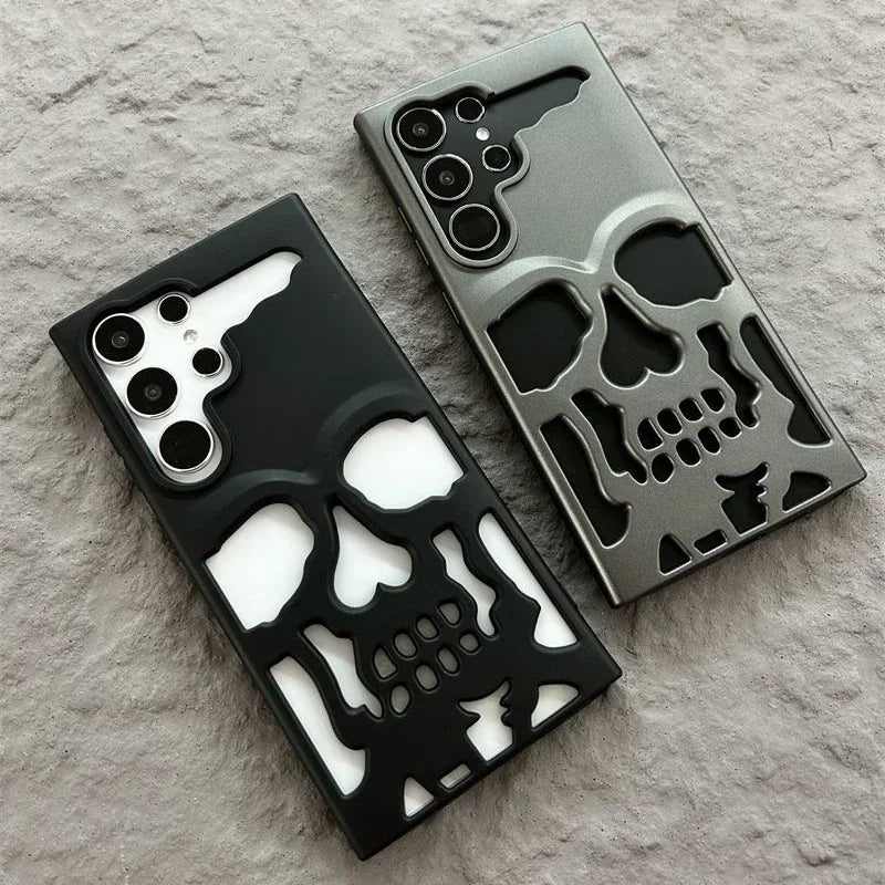 Matte Metal Skull Phone Case – Shockproof & Slim (For S23/S24 Ultra, Plus & Standard)