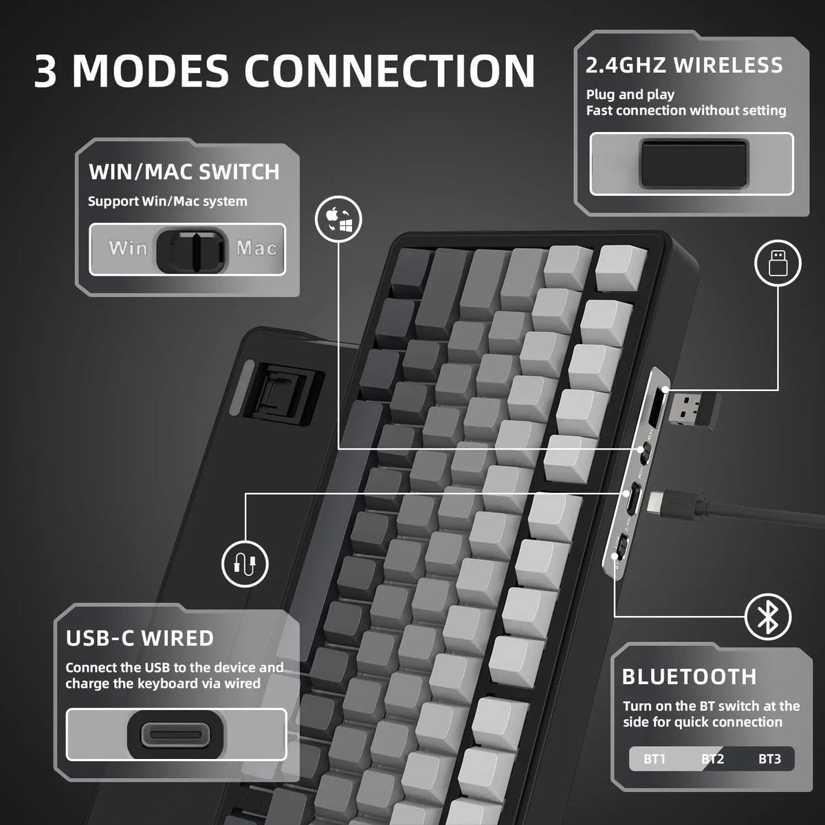ATTACK SHARK X85 Wireless Mechanical Gaming Keyboard – TKL 82 Keys, Gasket Structure, RGB Hot-Swappable, Knob, Customizable