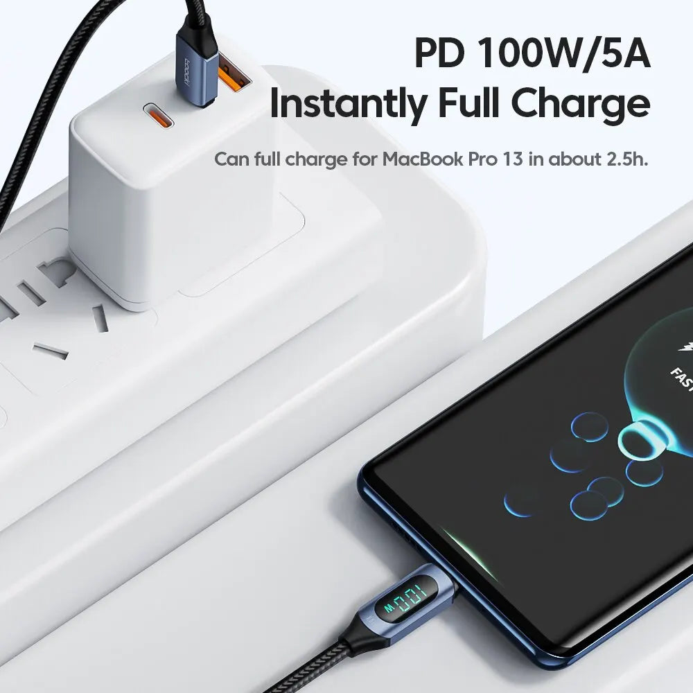 Type-C 100W PD Fast Charging Cable – USB-C to USB-C with Display
