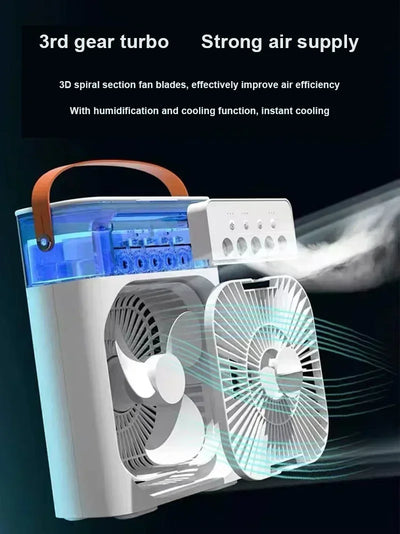 3-in-1 Portable Air Cooler ❄️ USB Fan + Humidifier + LED Light – For Home/Office/Camping