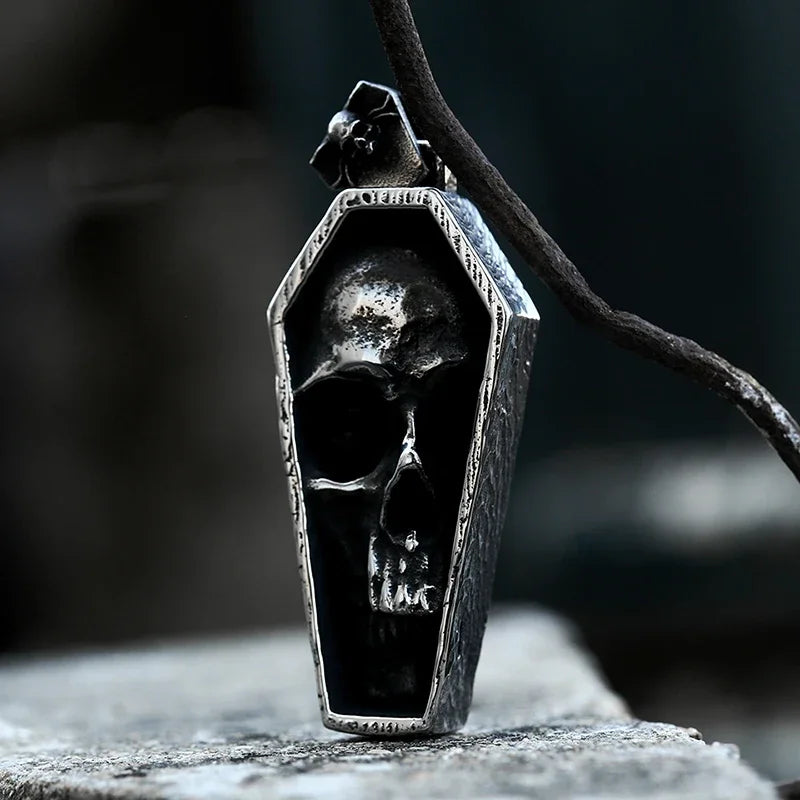 Viking Skull Coffin Pendant Necklace