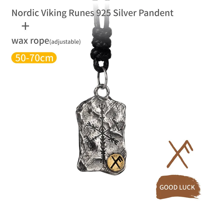 Viking Rune Silver  Nordic Compass Silver Pendant Silver Jewelry Necklace